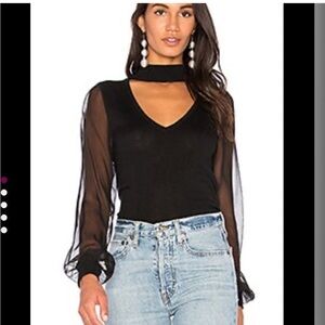 Ramy Brook Black Silk Cashmere Blend Sweater Sheer Sleeve Sz S A141